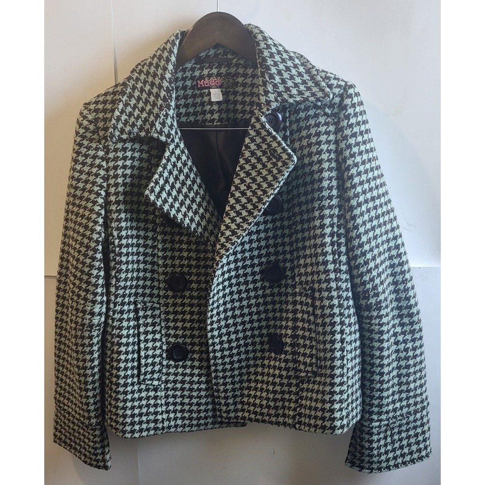 Mudd Hounds Toothe Double Breasted Women's Blazer, Green/Brown Size L